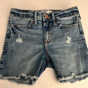 Ambercrombie Kids High Rise Distressed Denim Bike Shorts.